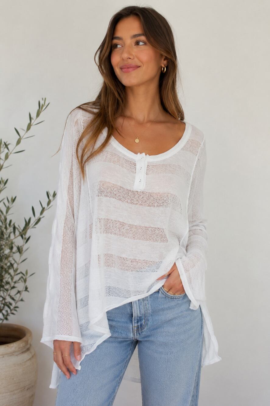 Free People Linen Blend Tunic Top Size XS Knit Boho Coastal Beachy Lagenlook